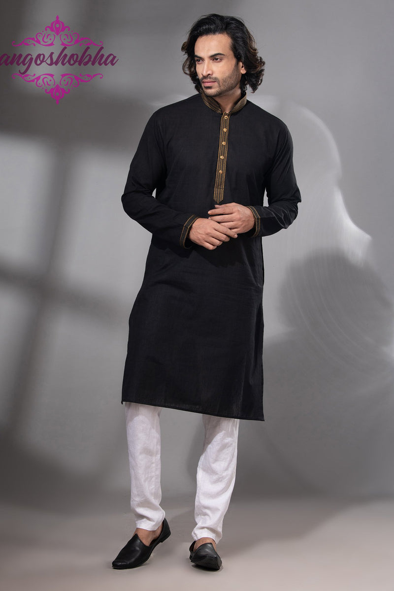 Black Cotton Men's Punjabi