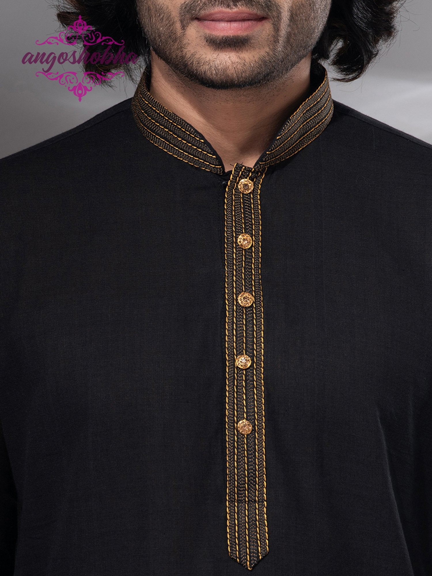 Black Cotton Men's Punjabi