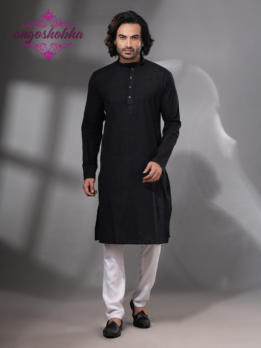 Black Cotton Men's Punjabi