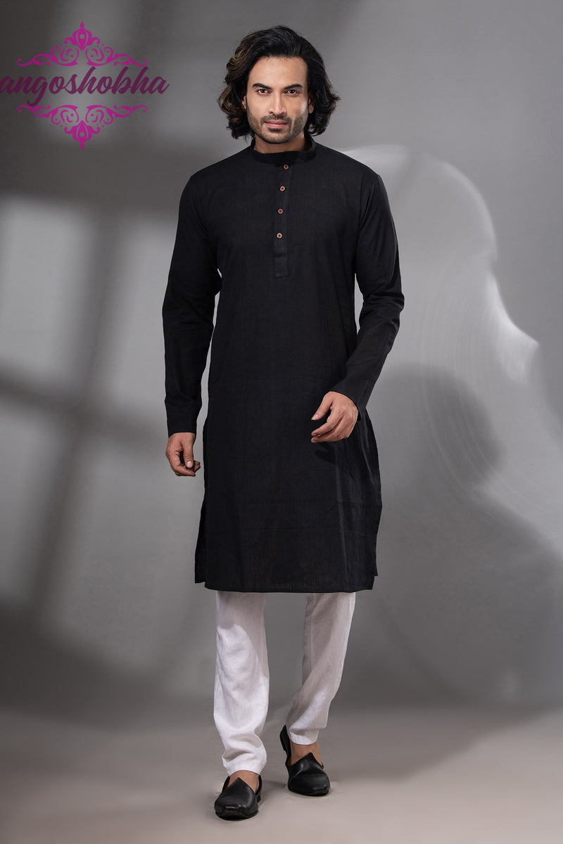 Black Cotton Men's Punjabi