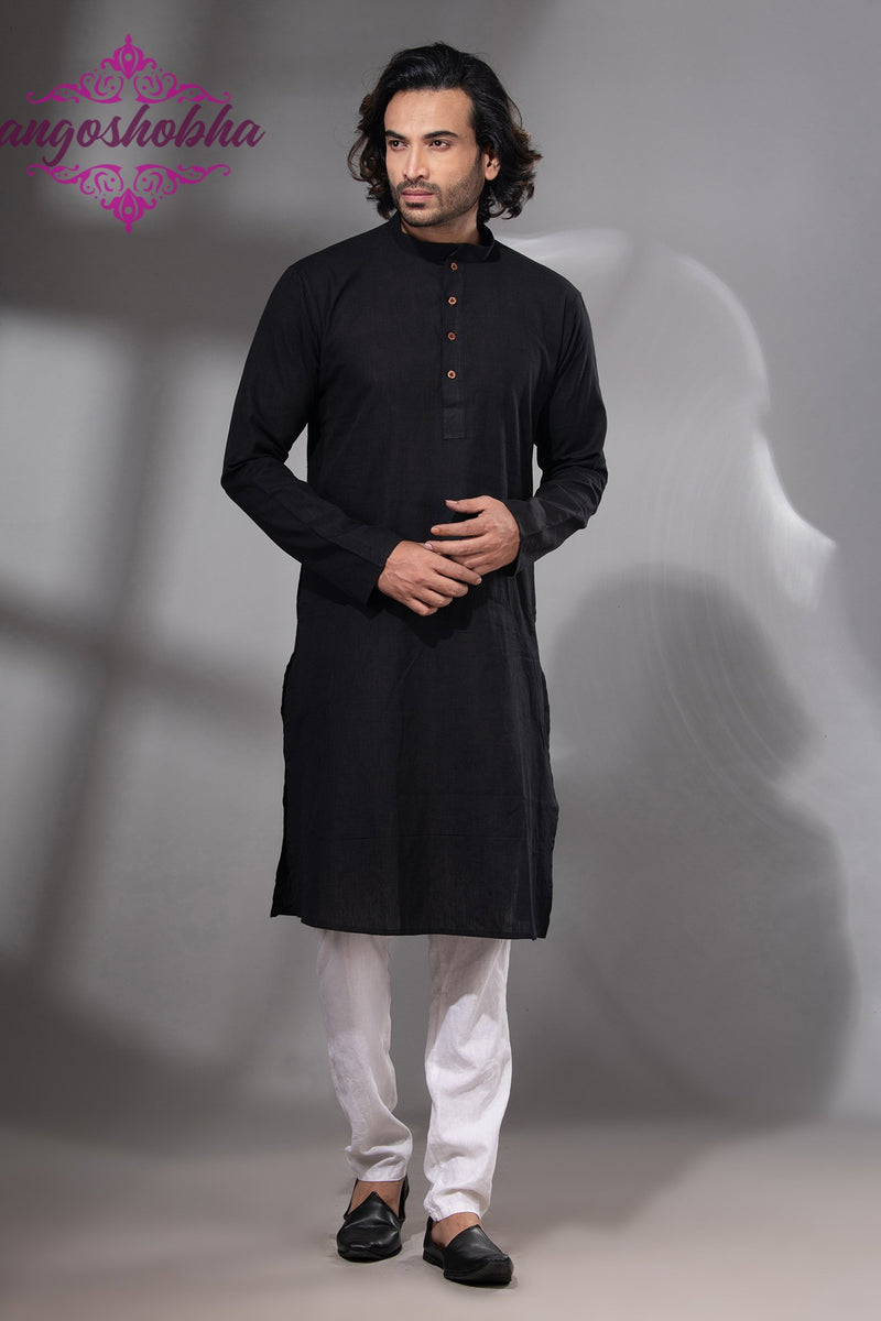 Black Cotton Men's Punjabi