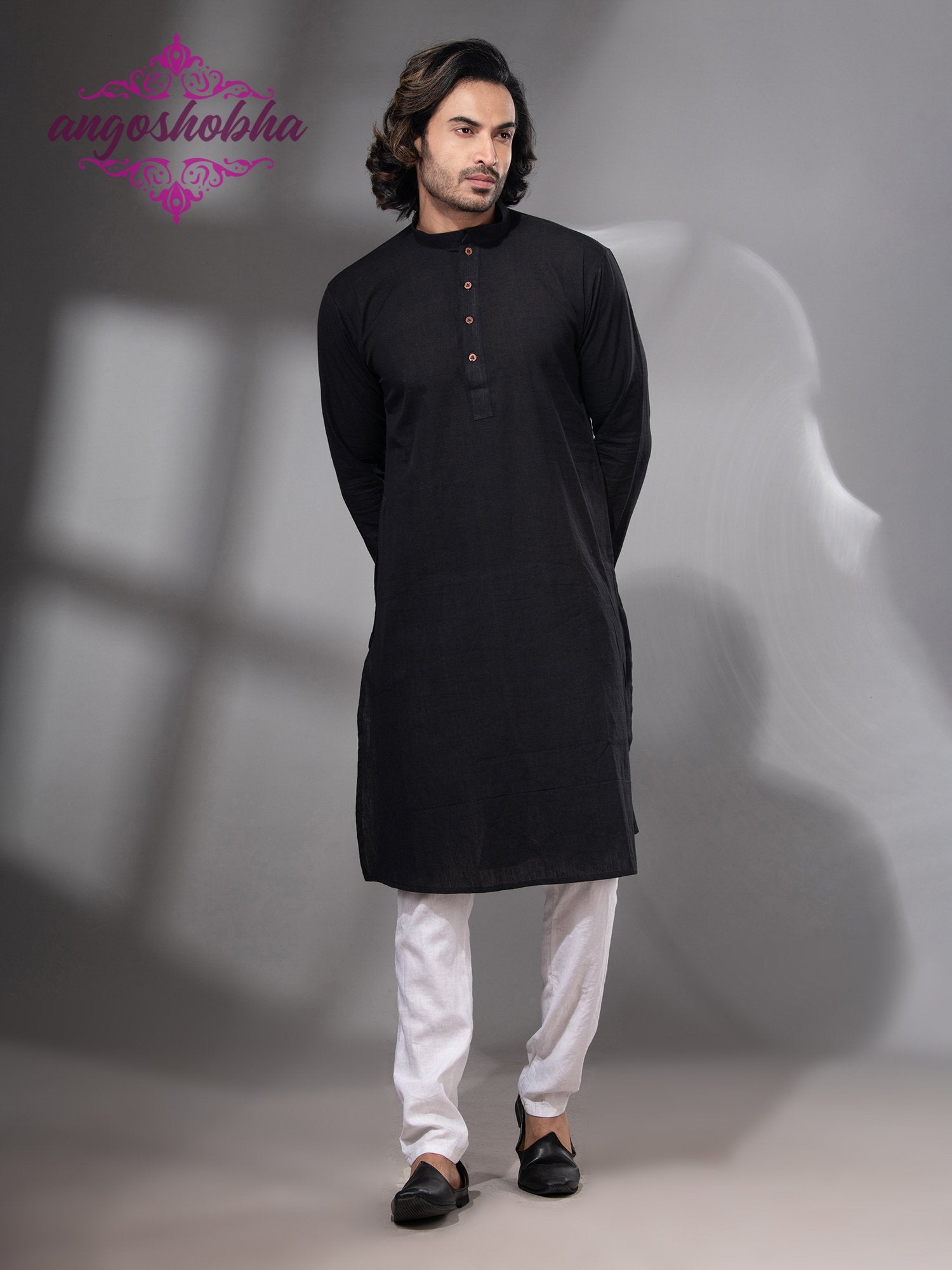 Black Cotton Men's Punjabi