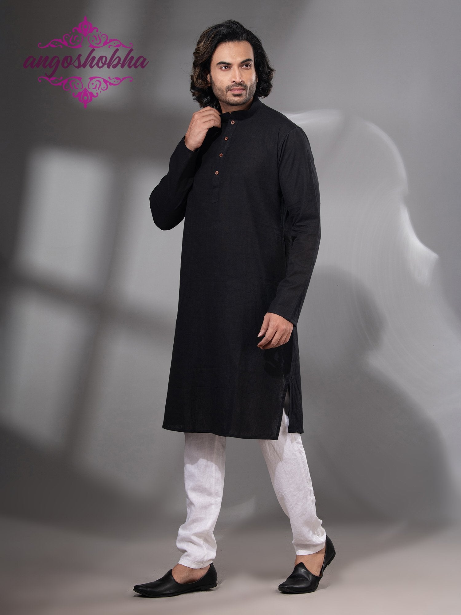 Black Cotton Men's Punjabi