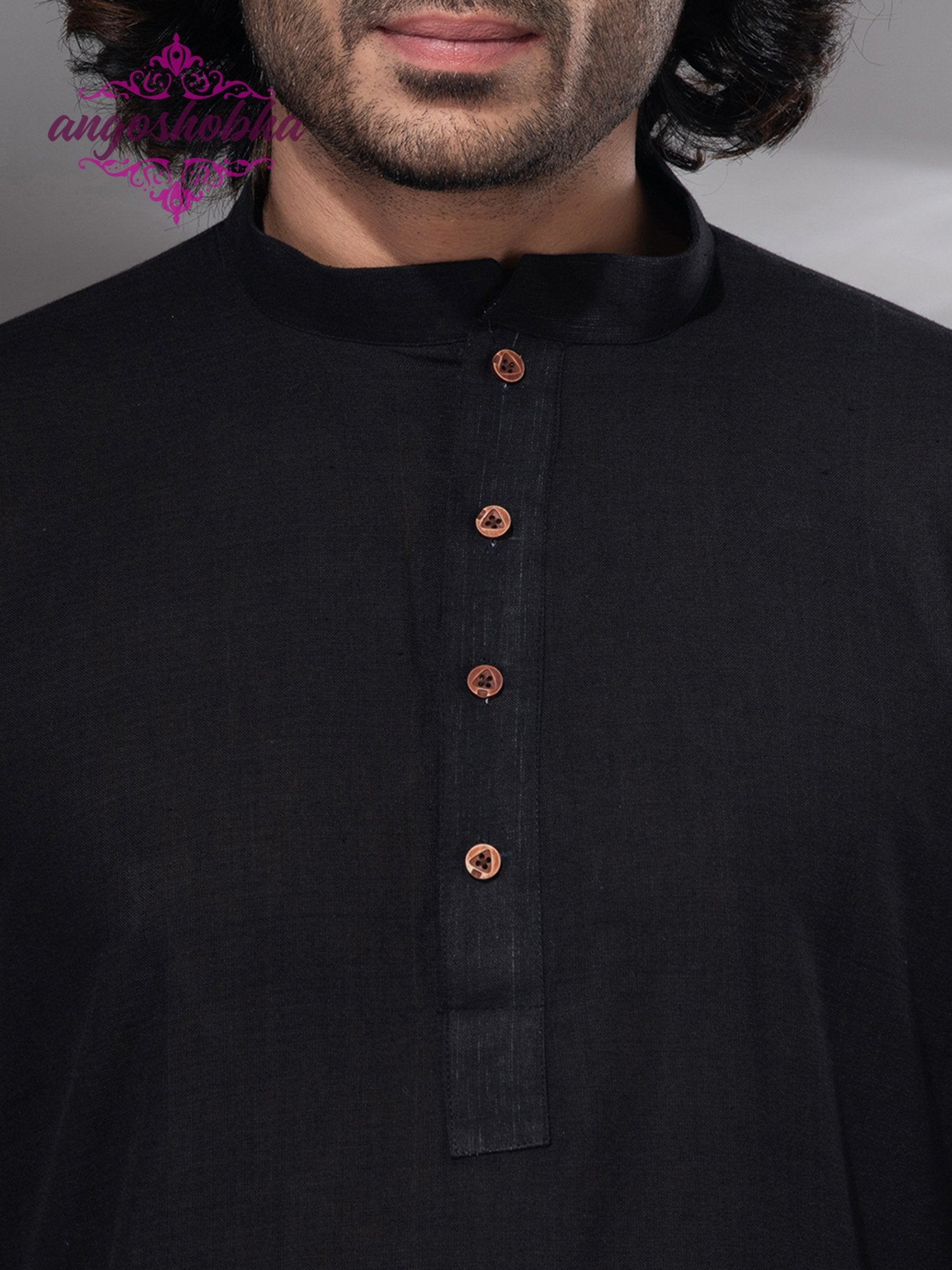Black Cotton Men's Punjabi