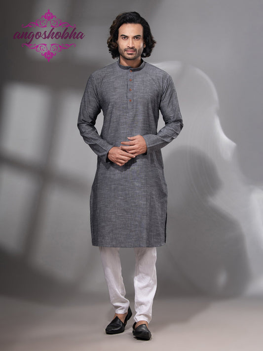 Grey Cotton Men's Punjabi