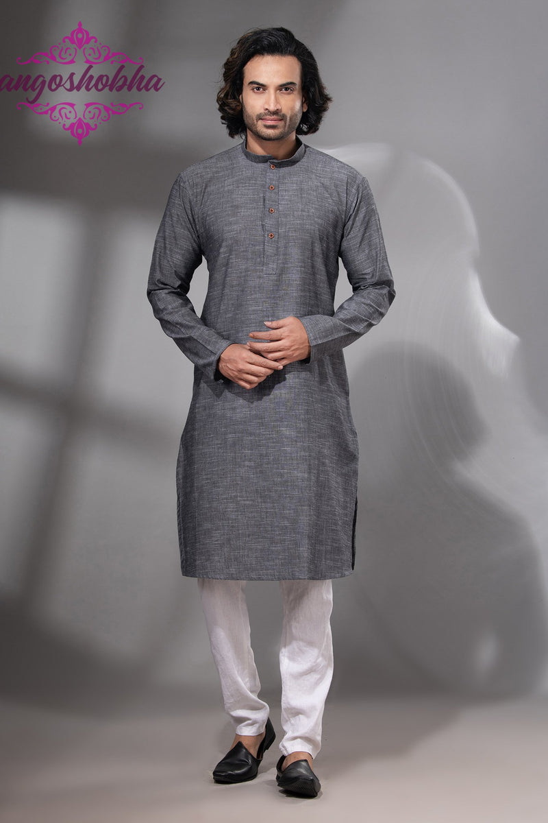 Grey Cotton Men's Punjabi
