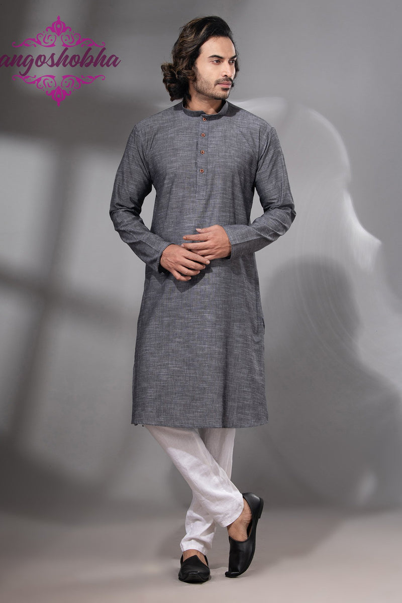 Grey Cotton Men's Punjabi