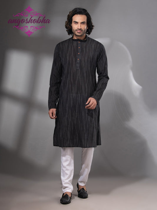 Black Cotton Men's Punjabi