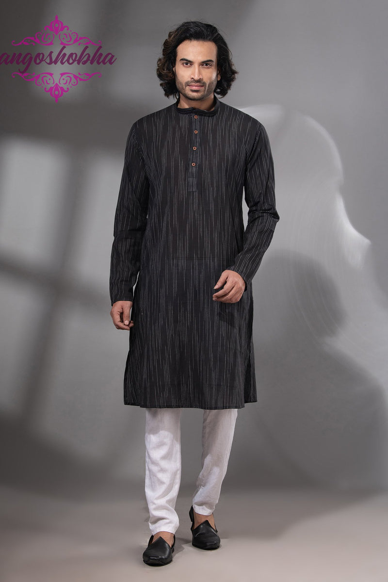 Black Cotton Men's Punjabi