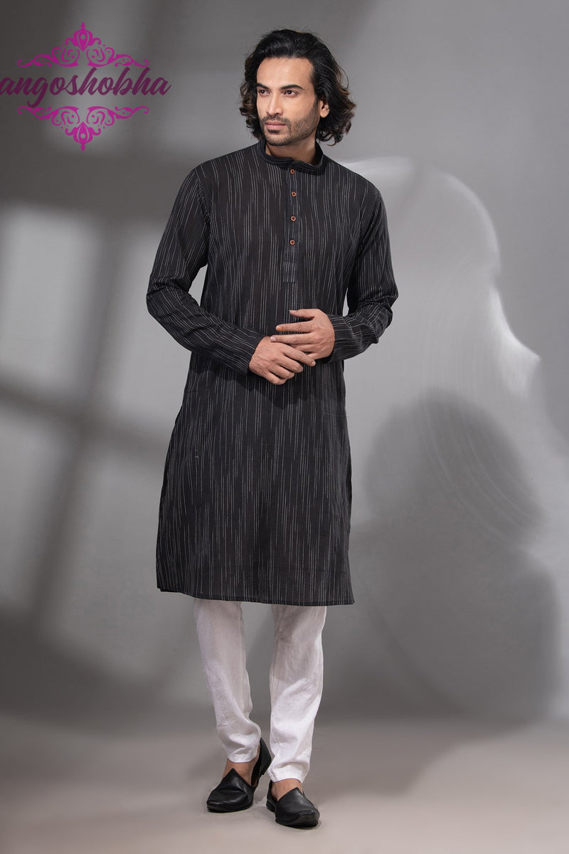 Black Cotton Men's Punjabi