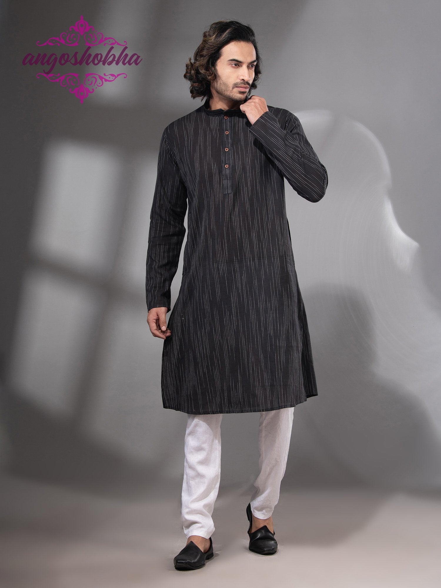 Black Cotton Men's Punjabi