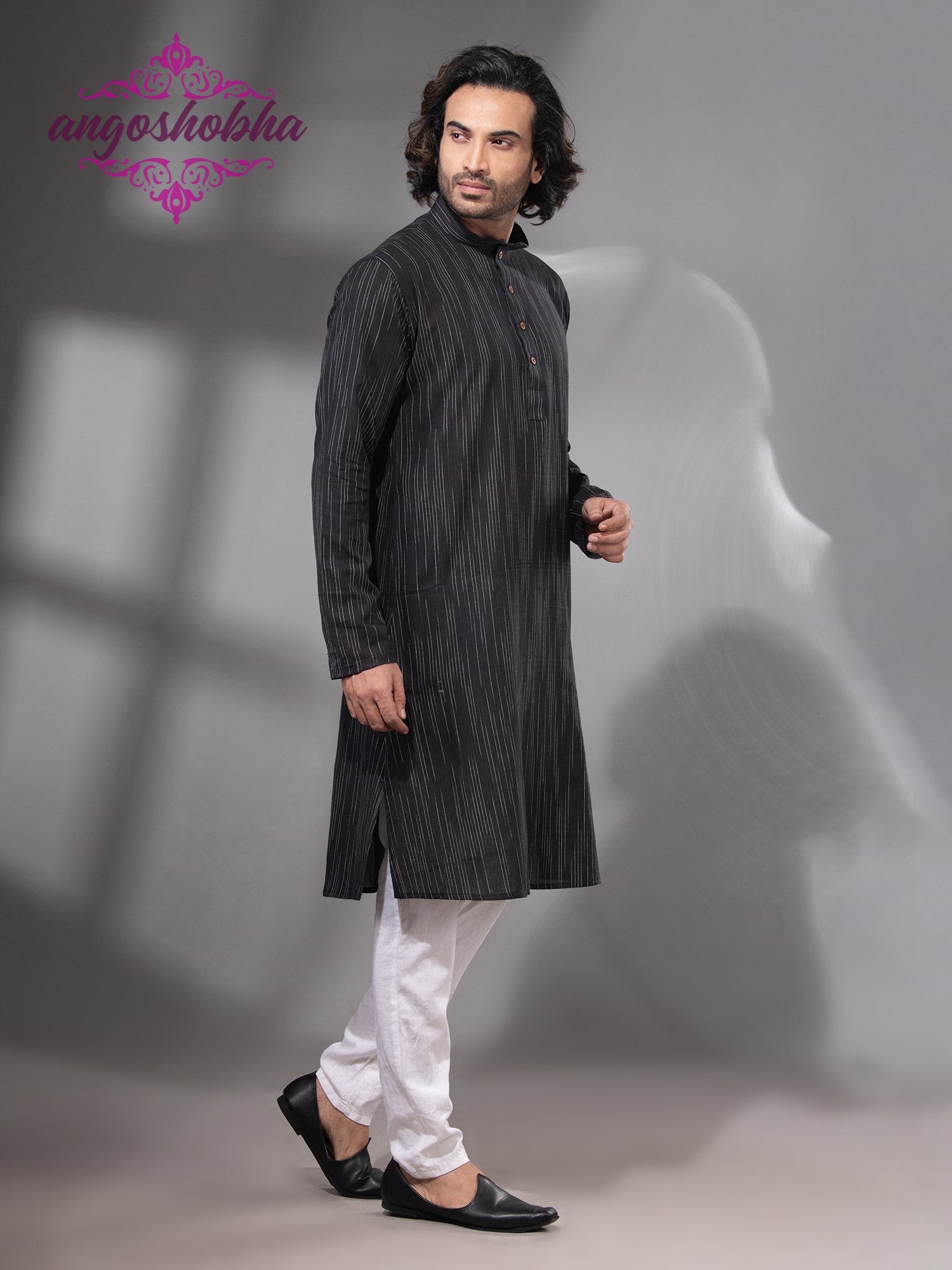 Black Cotton Men's Punjabi