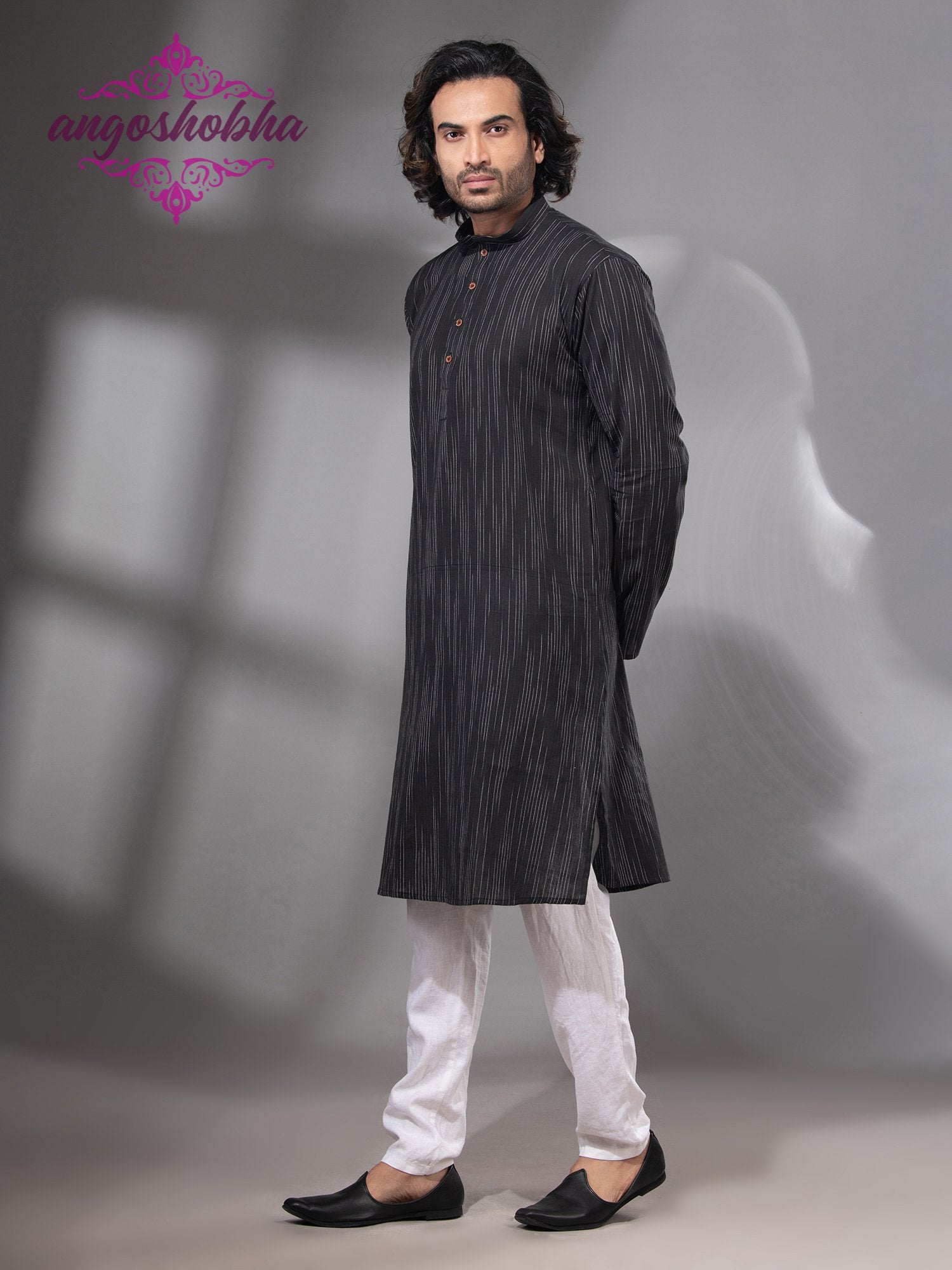 Black Cotton Men's Punjabi
