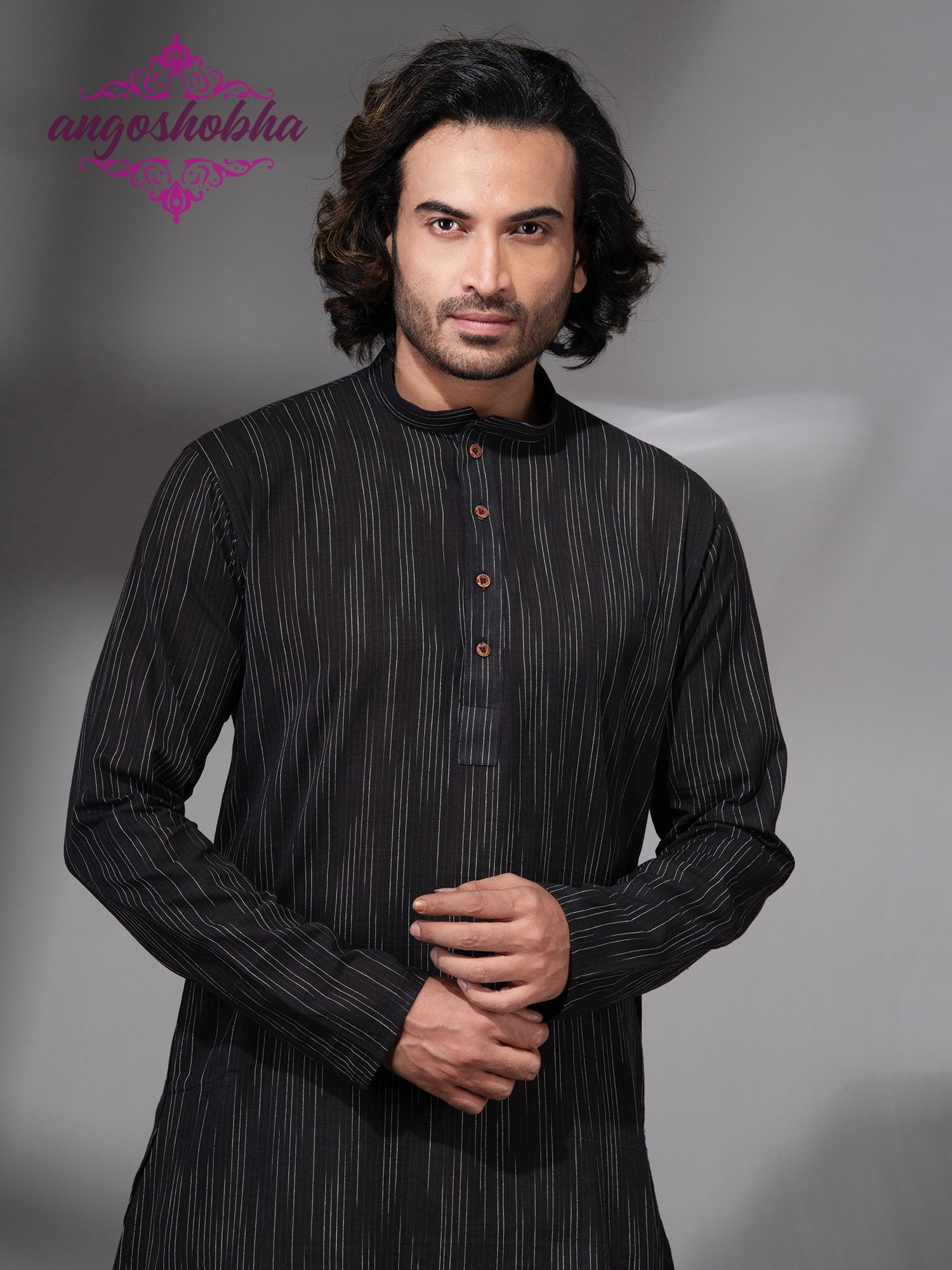 Black Cotton Men's Punjabi