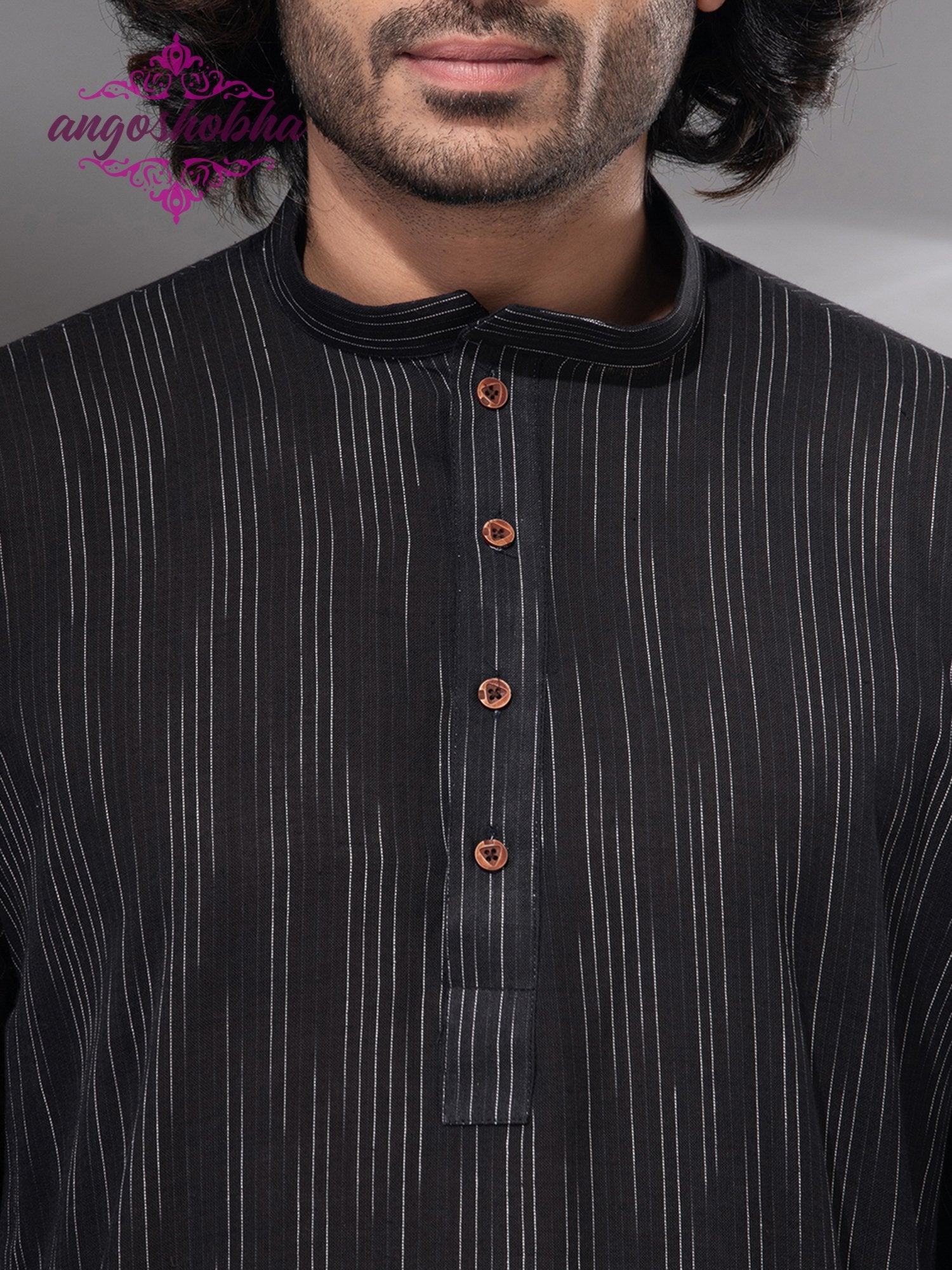 Black Cotton Men's Punjabi