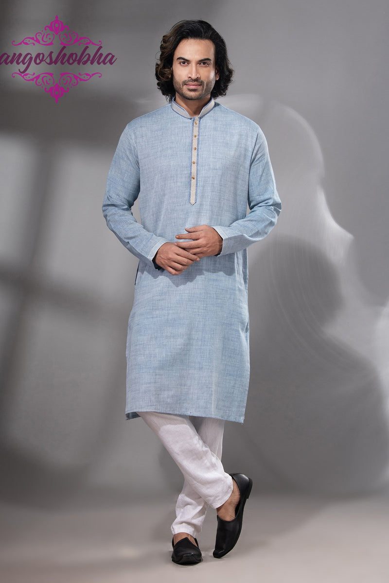 Sky Blue Cotton Men's Punjabi