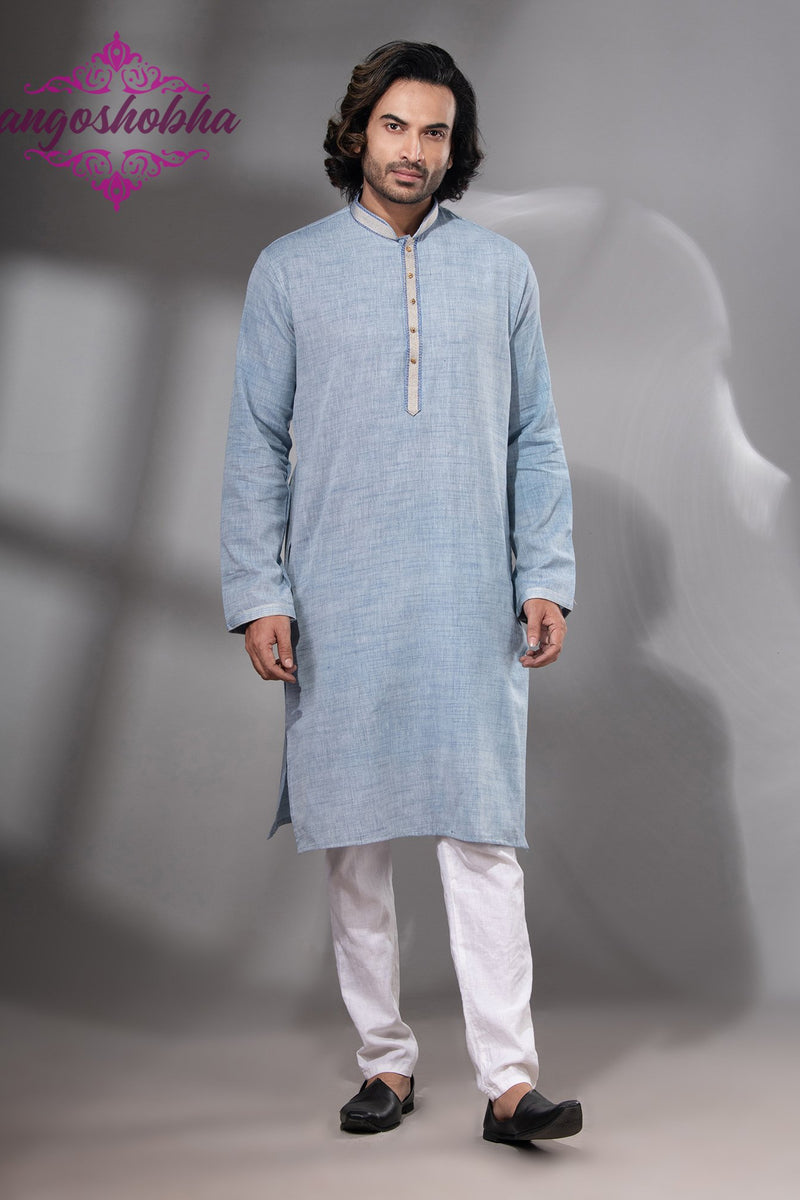 Sky Blue Cotton Men's Punjabi