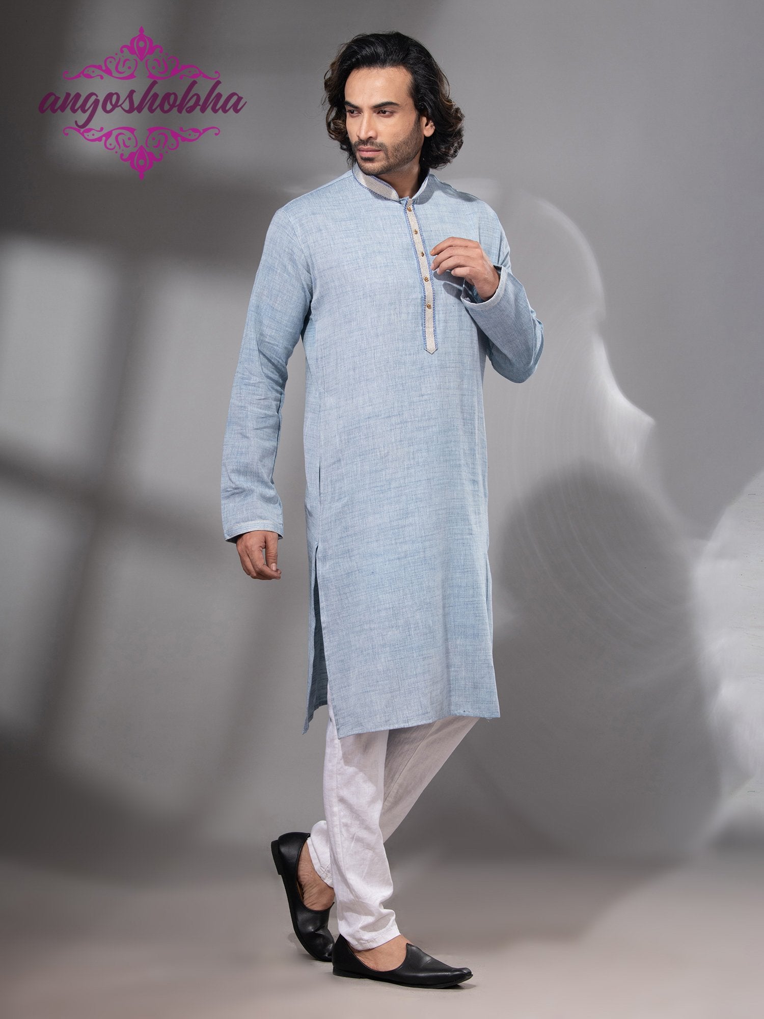 Sky Blue Cotton Men's Punjabi
