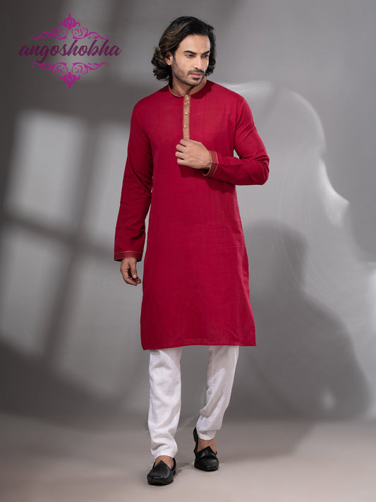 Red Cotton Men's Punjabi