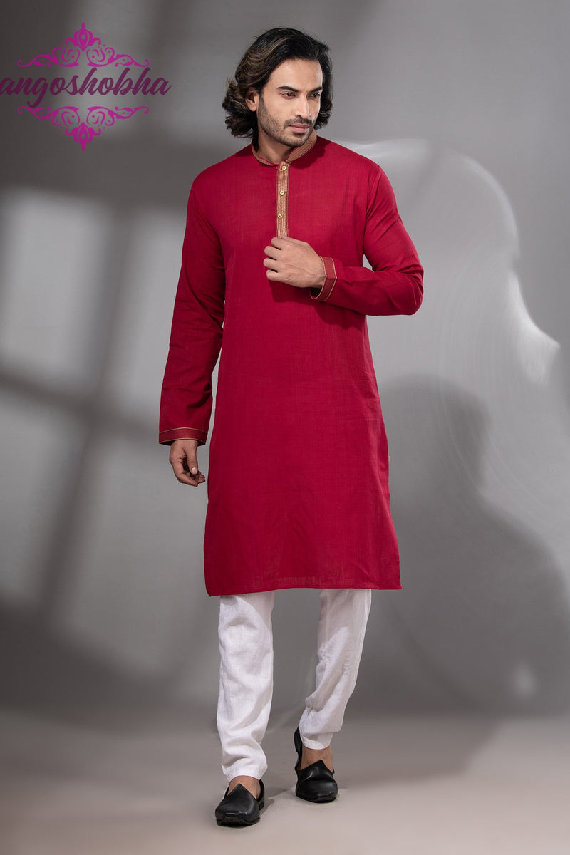 Red Cotton Men's Punjabi