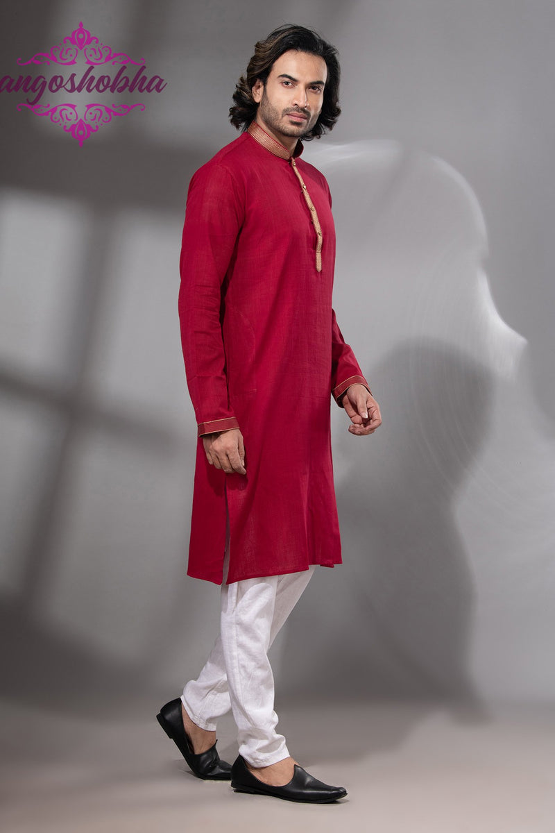 Red Cotton Men's Punjabi