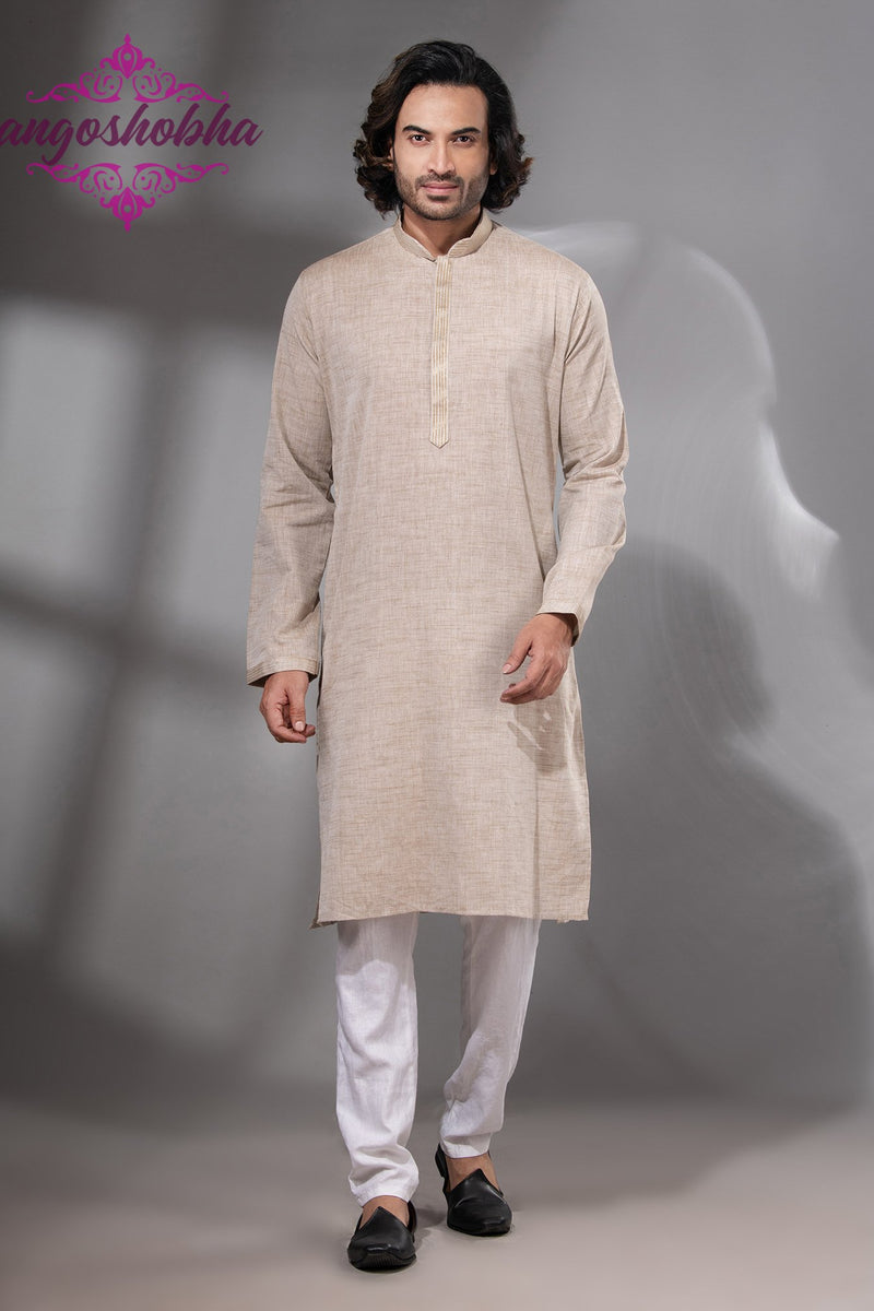 Cream Cotton Men's Punjabi