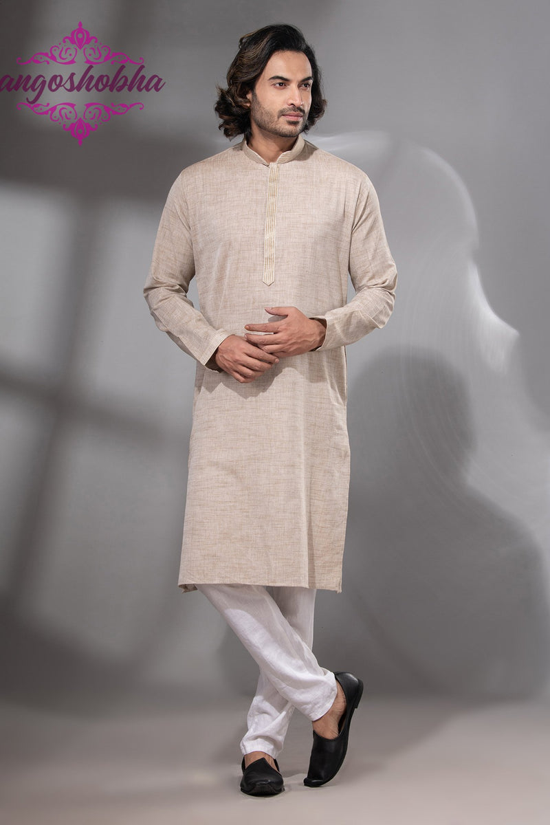 Cream Cotton Men's Punjabi