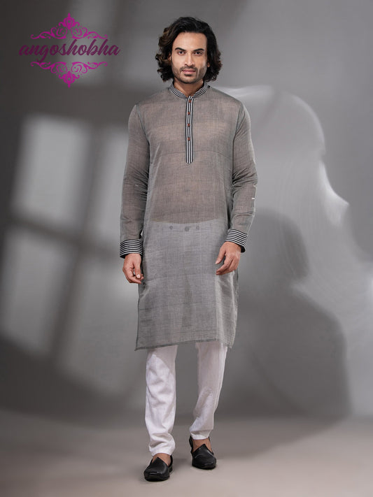 Grey Cotton Men's Punjabi