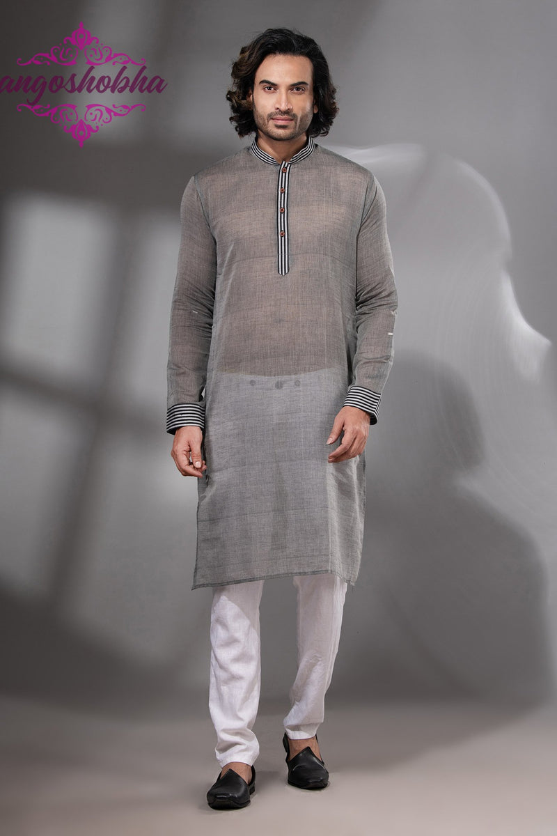 Grey Cotton Men's Punjabi
