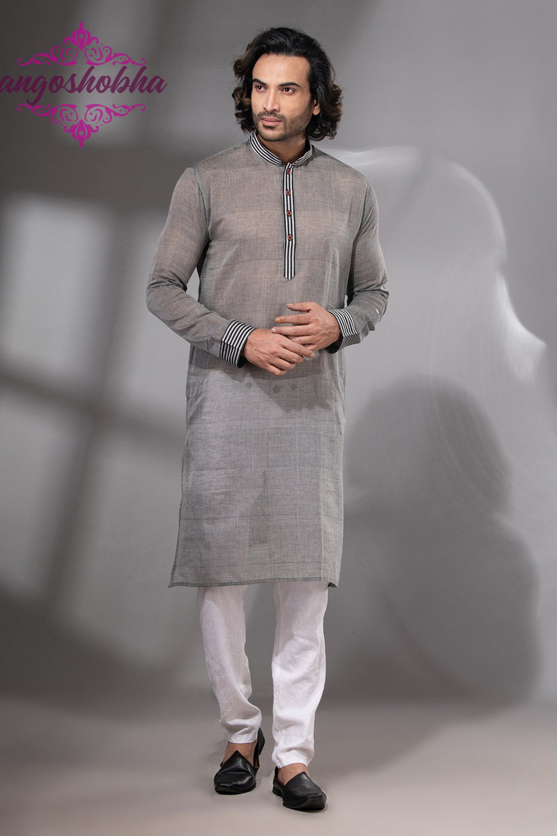 Grey Cotton Men's Punjabi