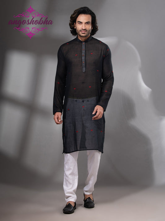 Black Cotton Men's Punjabi