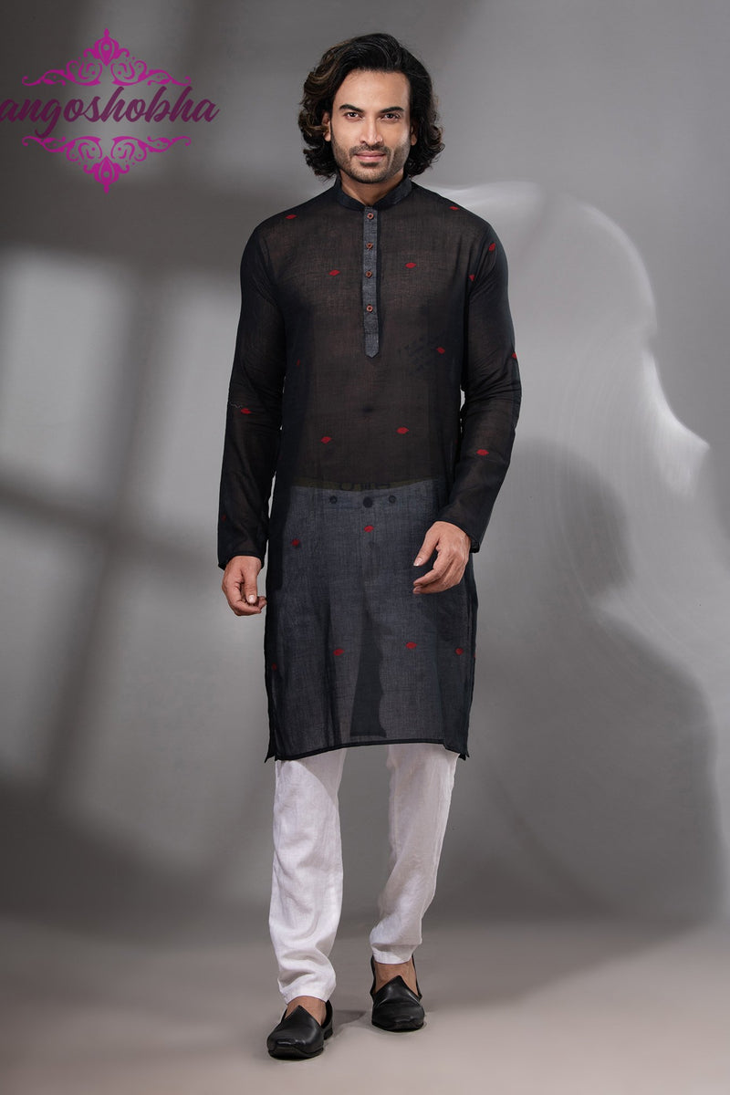 Black Cotton Men's Punjabi