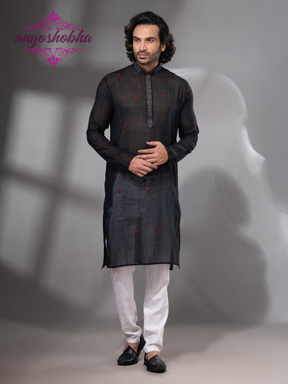 Black Cotton Men's Punjabi