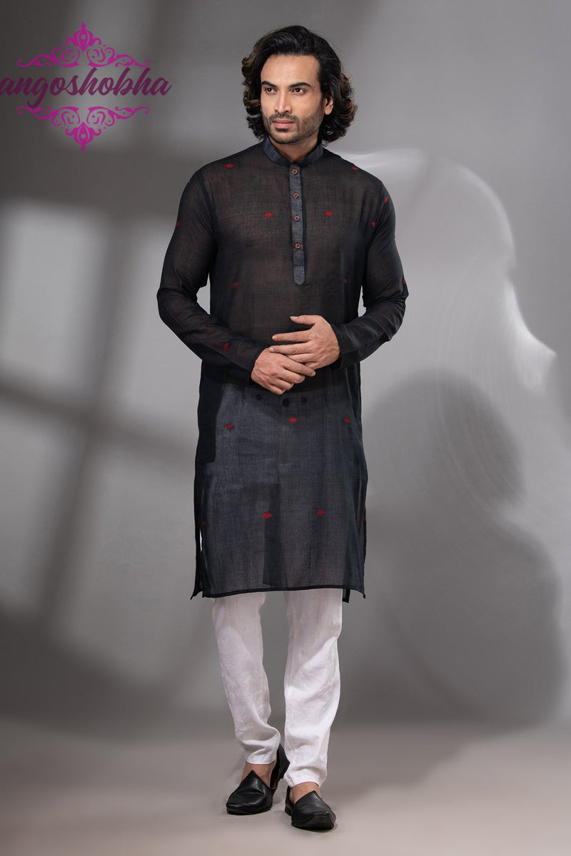 Black Cotton Men's Punjabi