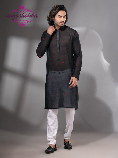 Black Cotton Men's Punjabi