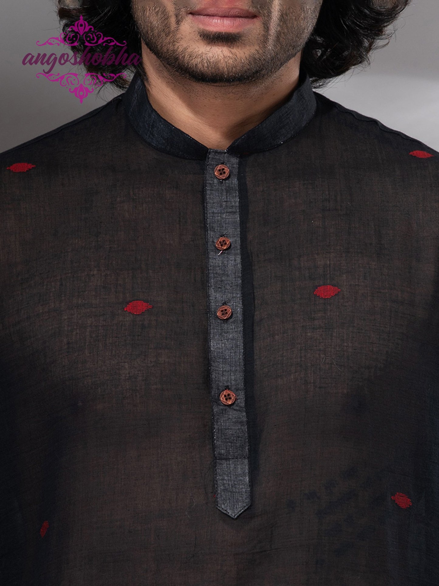 Black Cotton Men's Punjabi