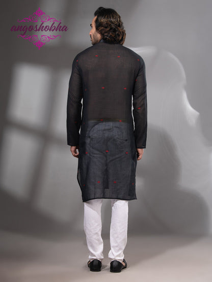 Black Cotton Men's Punjabi