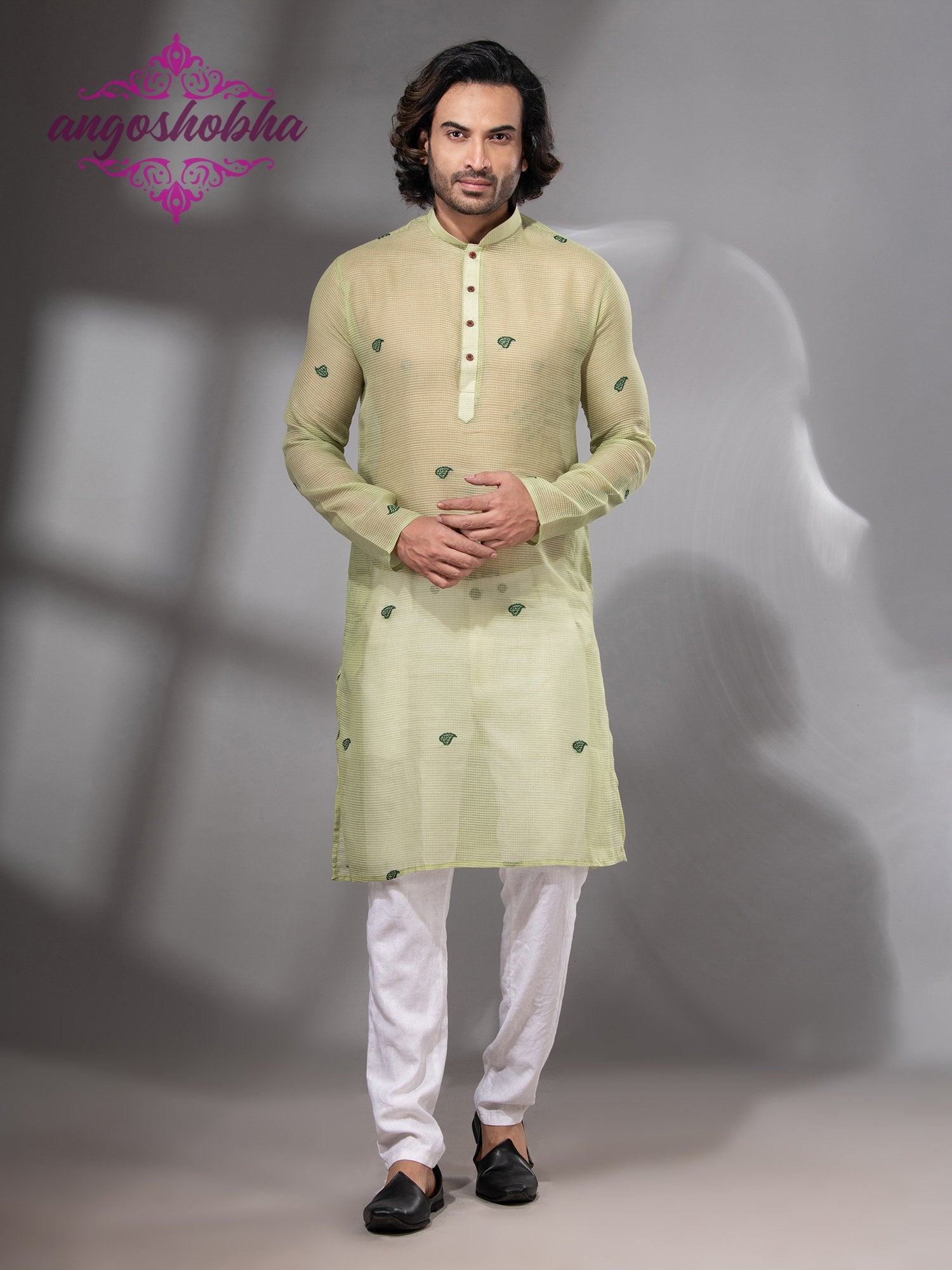 Lime Green Cotton Silk Men's Punjabi