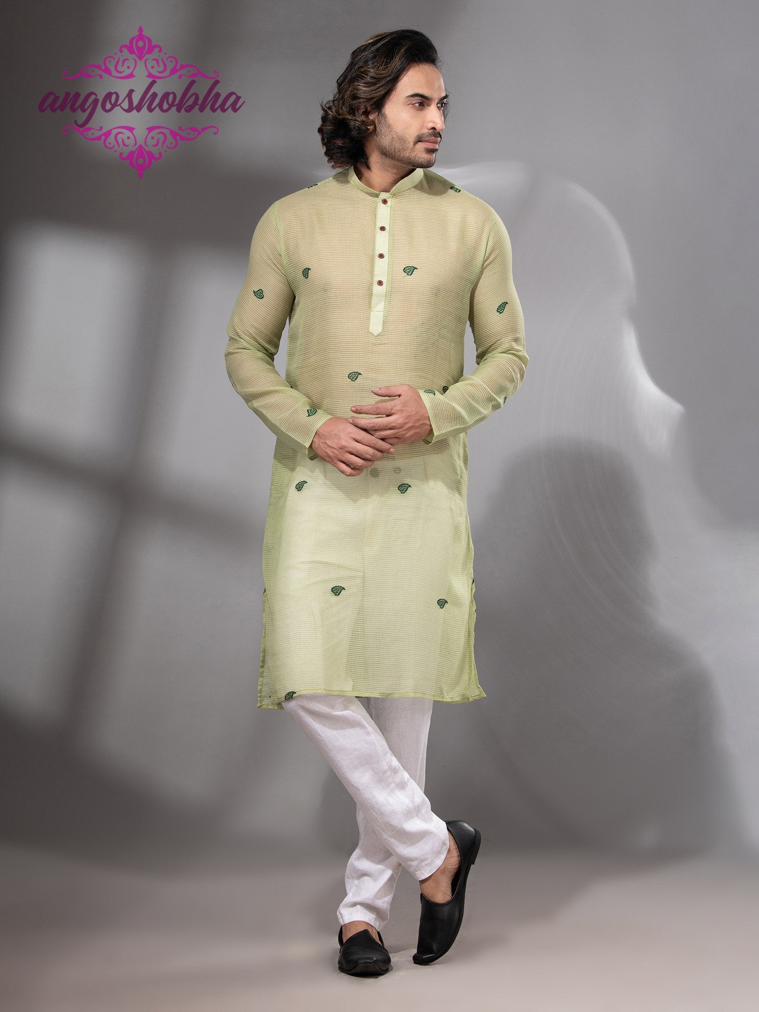 Lime Green Cotton Silk Men's Punjabi