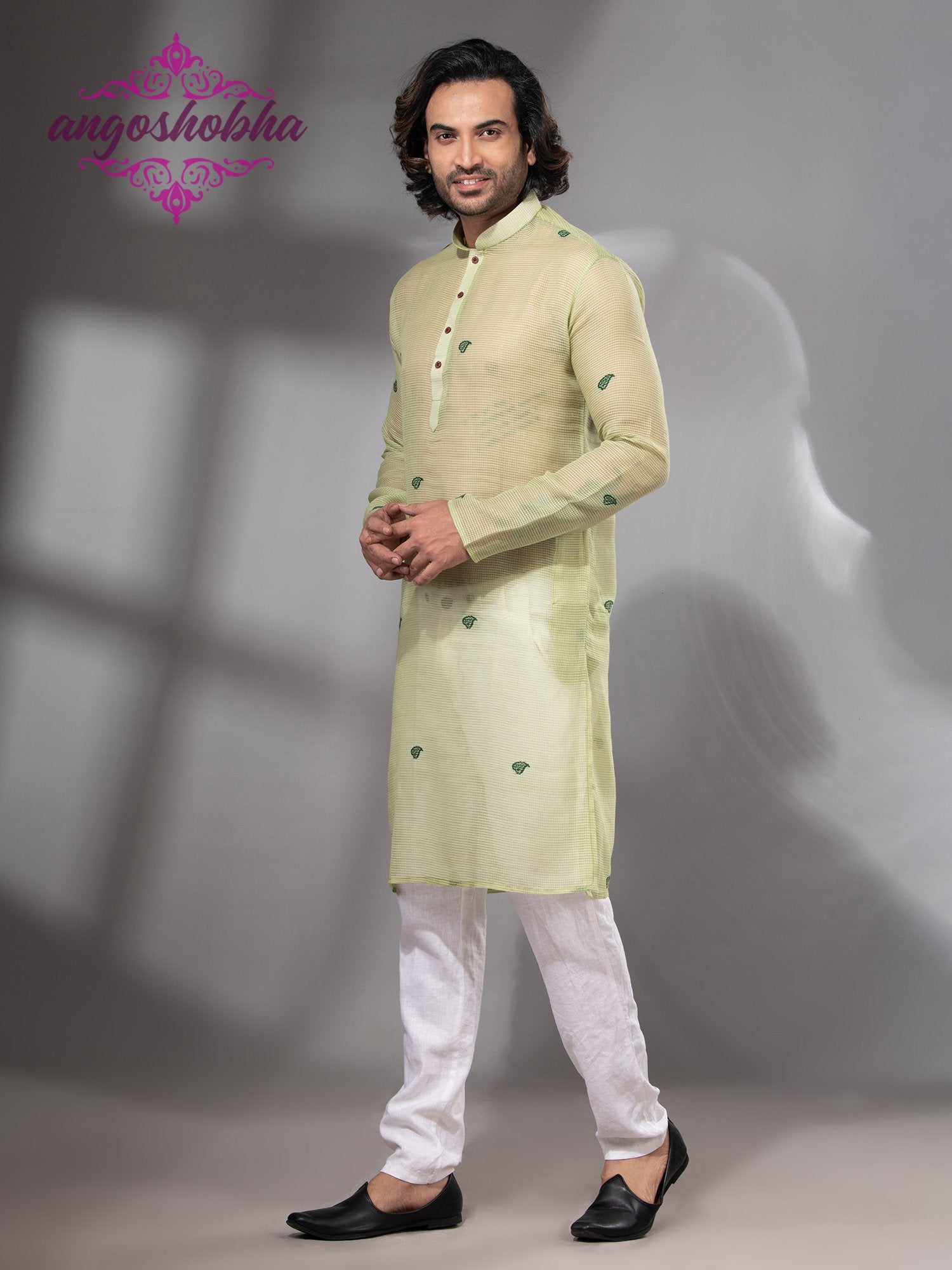 Lime Green Cotton Silk Men's Punjabi