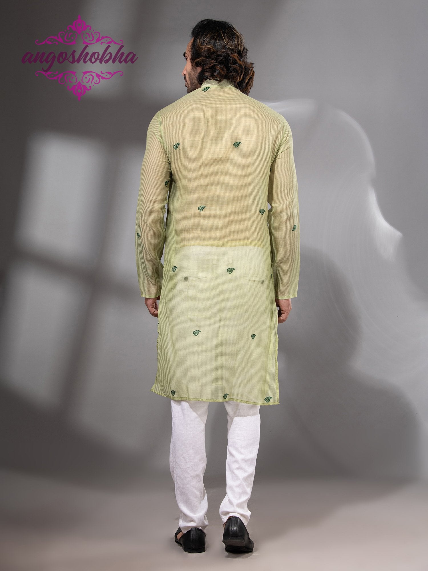 Lime Green Cotton Silk Men's Punjabi