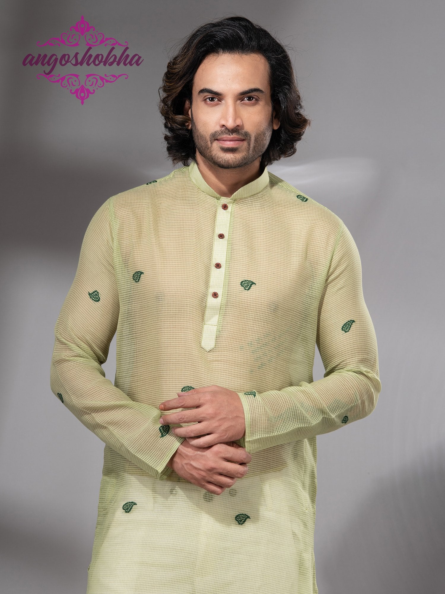 Lime Green Cotton Silk Men's Punjabi
