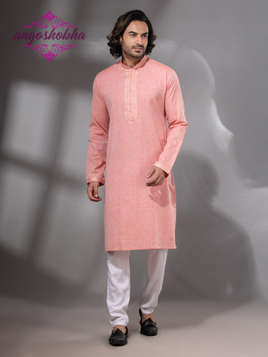 Peach Cotton Men's Punjabi