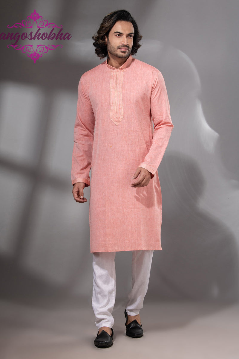 Peach Cotton Men's Punjabi