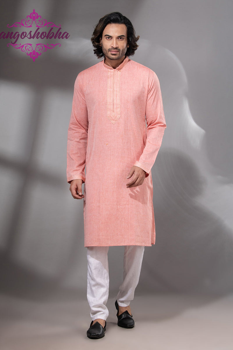 Peach Cotton Men's Punjabi