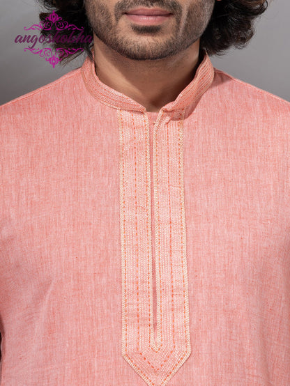 Peach Cotton Men's Punjabi