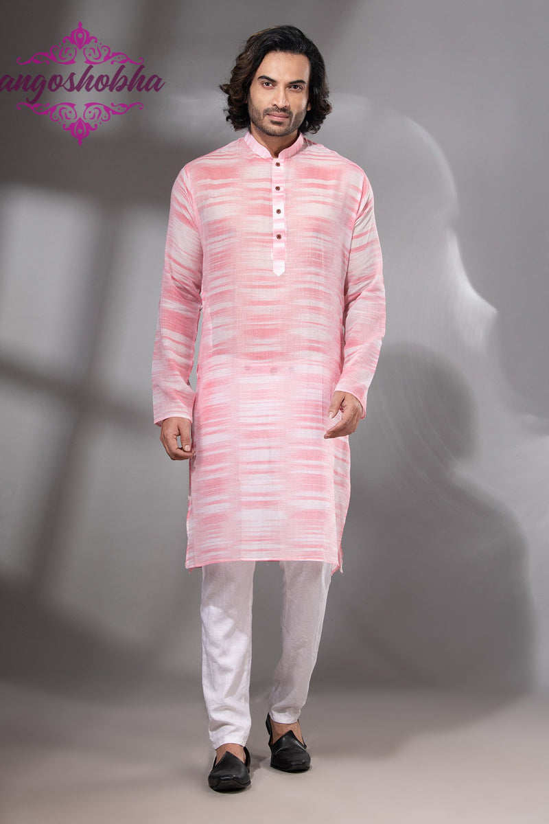 Pink Cotton Men's Punjabi