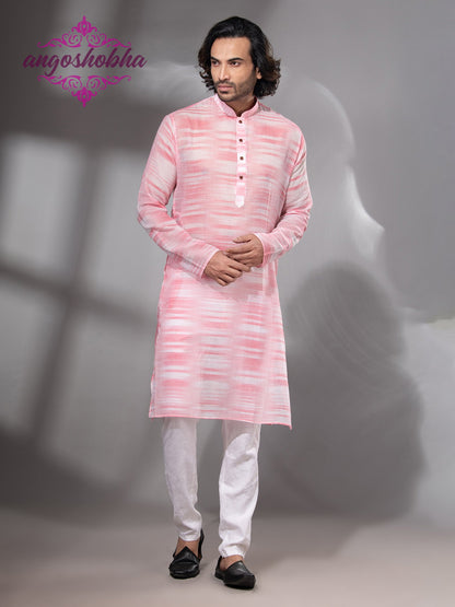 Pink Cotton Men's Punjabi