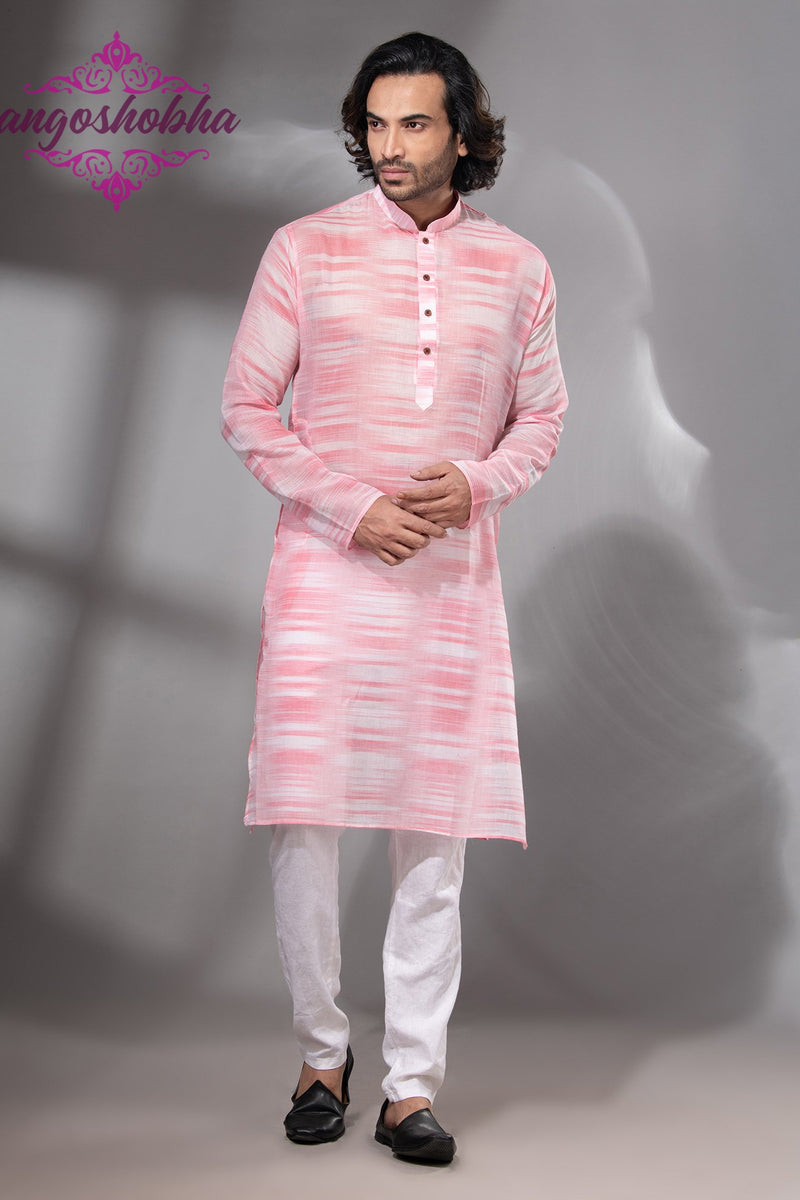 Pink Cotton Men's Punjabi
