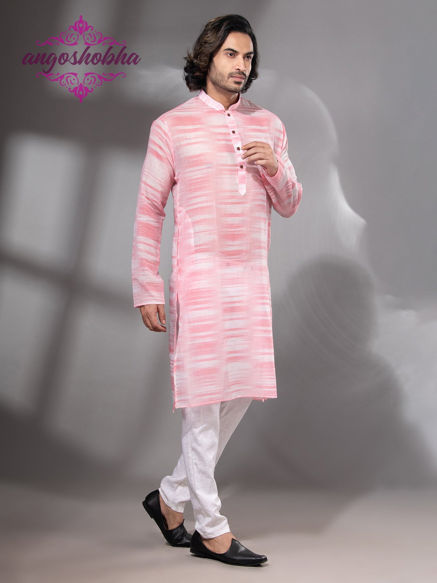 Pink Cotton Men's Punjabi